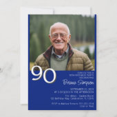 フォトモダン ミニマリスト ロイヤルブルー 90歳の誕生日 招待状 (正面)