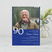 フォトモダン ミニマリスト ロイヤルブルー 90歳の誕生日 招待状 (スタンド正面)