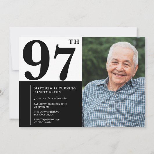 フォトモノクロ 97歳の誕生日招待状 招待状 (正面)