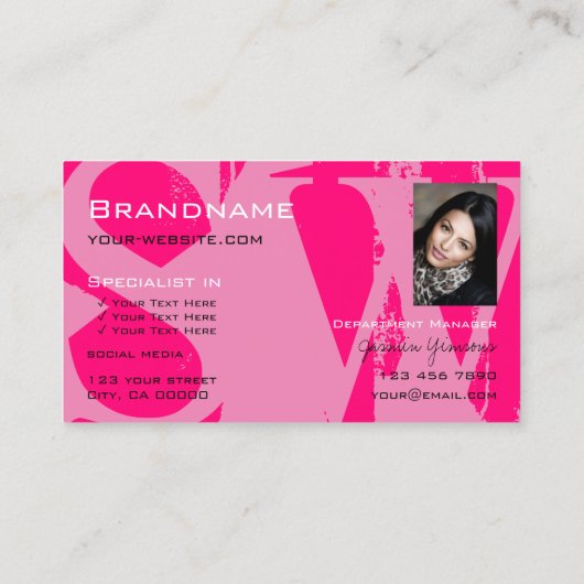 フォトモノグラムで目を引くピンクブラックモダン 名刺 (裏面)