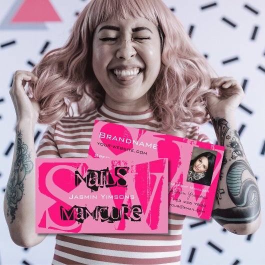 フォトモノグラムで目を引くピンクブラックモダン 名刺