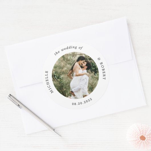 フォトモノグラムのエレガントな結婚式 ラウンドシール (封筒)