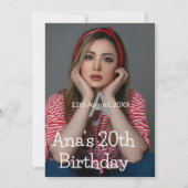 フォトモノグラムハッピー20th誕生日グレーホワイト 招待状 (裏面)