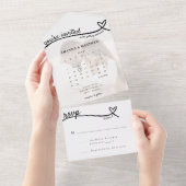 フォトモノグラムハートラインホワイトカレン結婚ダー オールインワン招待状 (貼ってはがせる)