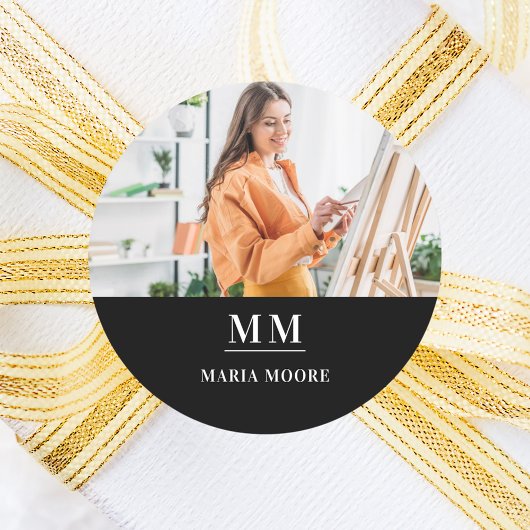 フォトモノグラム名白黒 ラウンドシール