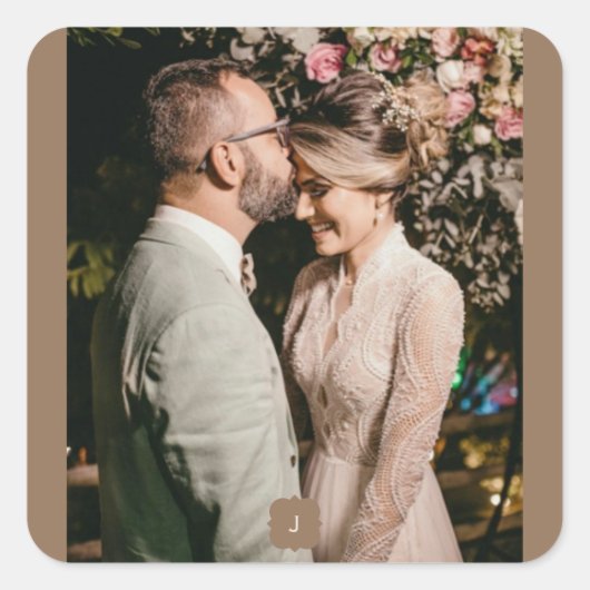 フォトモノグラム結婚のカップルの追加 スクエアシール (正面)