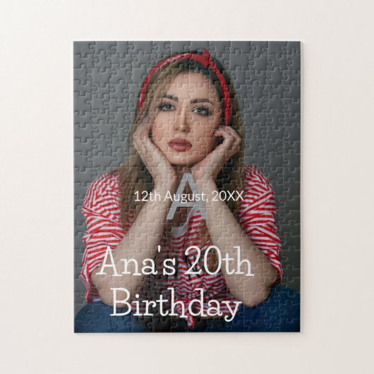 フォトモノグラム ハッピー 20歳の誕生日 グレー 白 ジグソーパズル (縦)