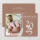 フォトモモダンチャブラウン卒業式パーティー 招待状 (正面/裏面)