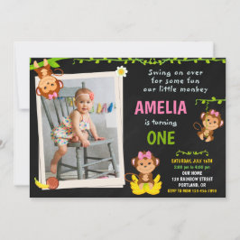 フォトモンキー誕生日の招待ガール1歳の誕生日 招待状