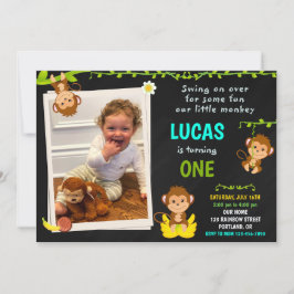 フォトモンキー誕生日招待、ボーイ1歳の誕生日 招待状