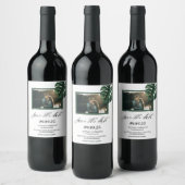 フォトモンスタートロピカルパームリーフ日付を保存 ワインラベル (ボトル)