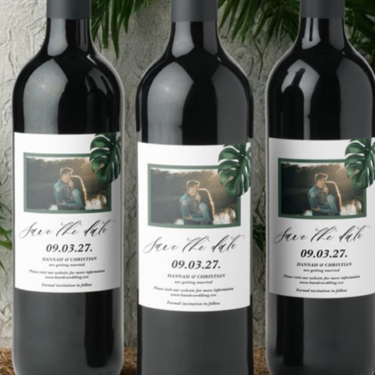 フォトモンスタートロピカルパームリーフ日付を保存 ワインラベル