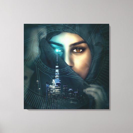 フォトモンタージュレディーシティスケープ キャンバスプリント (正面)