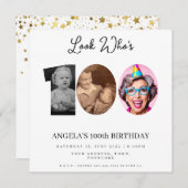 フォトモンタージュ誕生日パーティー100歳 招待状 (正面/裏面)