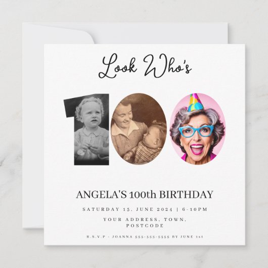 フォトモンタージュ誕生日パーティー100歳 招待状 (正面)