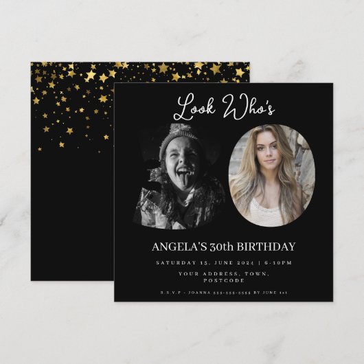 フォトモンタージュ誕生日パーティー30歳 招待状 (正面/裏面)