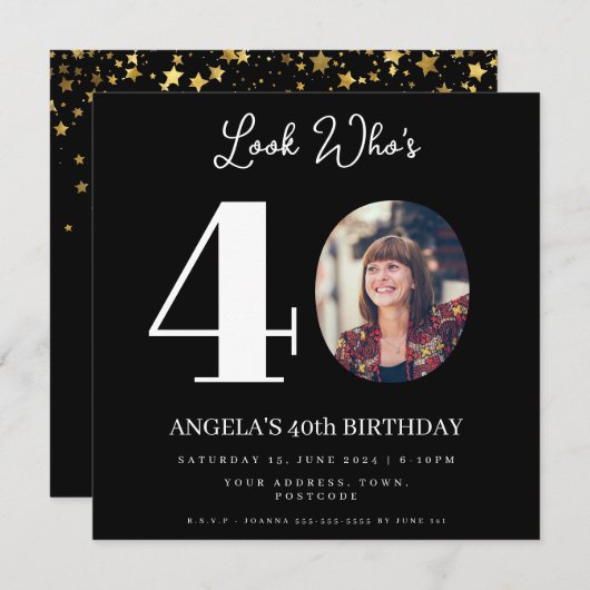フォトモンタージュ誕生日パーティー40歳 招待状 (正面/裏面)