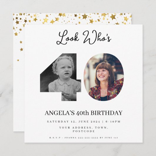 フォトモンタージュ誕生日パーティー40歳 招待状 (正面/裏面)