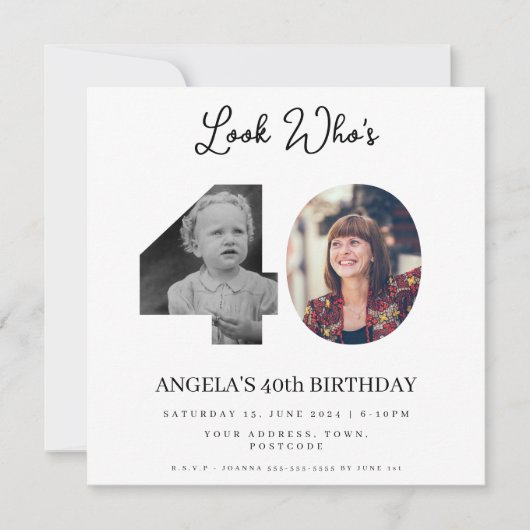 フォトモンタージュ誕生日パーティー40歳 招待状 (正面)