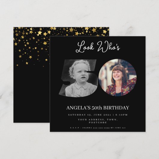 フォトモンタージュ誕生日パーティー50歳 招待状 (正面/裏面)