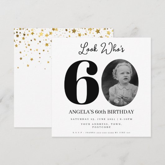 フォトモンタージュ誕生日パーティー60歳 招待状 (正面/裏面)