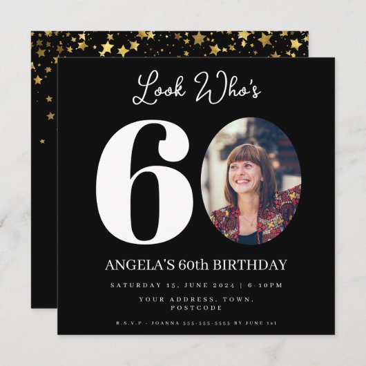 フォトモンタージュ誕生日パーティー60歳 招待状 (正面/裏面)