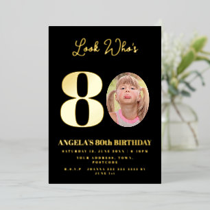 フォトモンタージュ誕生日パーティー80歳 箔招待状