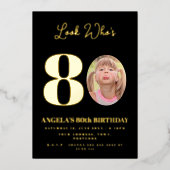 フォトモンタージュ誕生日パーティー80歳 箔招待状 (正面)