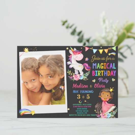 フォトユニコーンとプリンセス誕生日の招待 招待状 (スタンド正面)