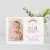 フォトユニコーンアンドレインボー誕生日招待状 招待状 (スタンド正面)