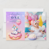 フォトユニコーンウォーターカラーガールバースデーパーティー 招待状 (正面)