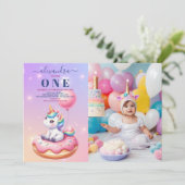 フォトユニコーンウォーターカラーガールバースデーパーティー 招待状 (スタンド正面)