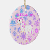 フォトユニコーンクリスマススノーフレークかわいいピンクの子供たち セラミックオーナメント (右)