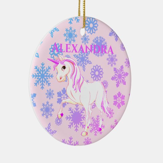 フォトユニコーンクリスマススノーフレークかわいいピンクの子供たち セラミックオーナメント (右)