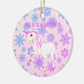 フォトユニコーンクリスマススノーフレークかわいいピンクの子供たち セラミックオーナメント (左)
