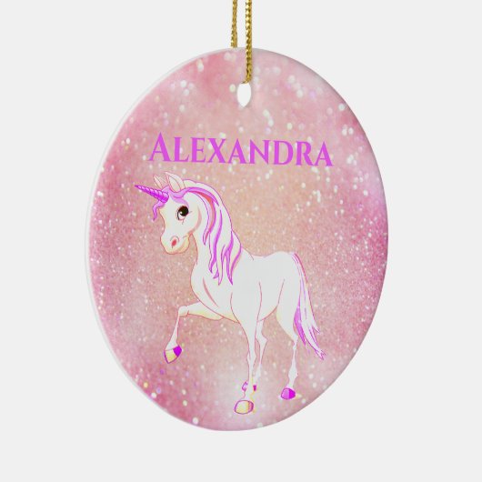 フォトユニコーングリッターかわいいピンクの子供たち セラミックオーナメント (右)