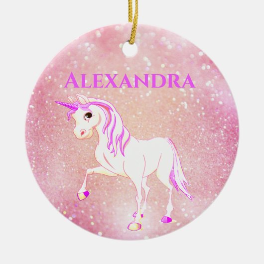 フォトユニコーングリッターかわいいピンクの子供たち セラミックオーナメント (正面)
