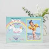 フォトユニコーンプールパーティー誕生日レインボーフロート 招待状 (スタンド正面)