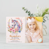 フォトユニコーンレインボースパークルズ金ゴールド誕生日 招待状 (スタンド正面)