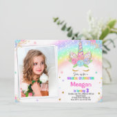 フォトユニコーン誕生日の招待マジカル招待状 招待状 (スタンド正面)