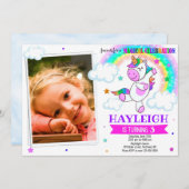 フォトユニコーン誕生日の招待マジカル招待状 招待状 (正面/裏面)