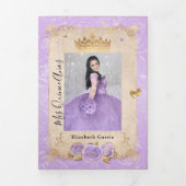 フォトライトエレガントパープルと金ゴールドキンセアニェラ 三つ折り招待状 (カバー)