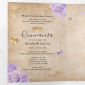 フォトライトエレガントパープルと金ゴールドキンセアニェラ 三つ折り招待状 (内部最初)