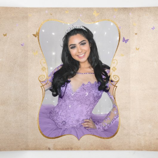 フォトライトエレガントパープルと金ゴールドキンセアニェラ 三つ折り招待状 (内部中)