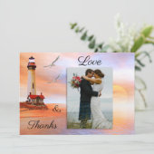 フォトライトハウスビーチ結婚式サンキューカード セーブザデート (スタンド正面)