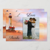 フォトライトハウスビーチ結婚式サンキューカード セーブザデート (正面/裏面)
