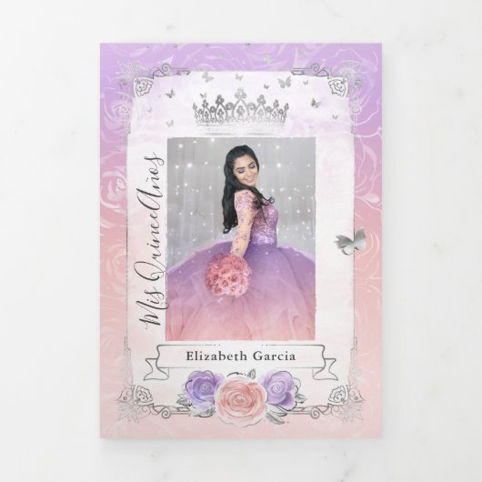 フォトライトパープルとピンクのフローラキンセアニェラ 三つ折り招待状 (カバー)