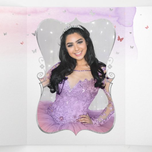 フォトライトパープルとピンクのフローラキンセアニェラ 三つ折り招待状 (内部中)