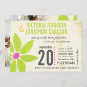 フォトライム様式化デイジー結婚式招待状 招待状 (正面/裏面)