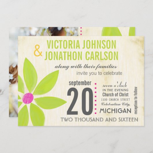 フォトライム様式化デイジー結婚式招待状 招待状 (正面/裏面)